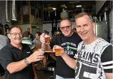  ??  ?? Tasting the Volcanic Brewery beer are (from left) Perry Belford, Wayne Power and Michael Higgins.