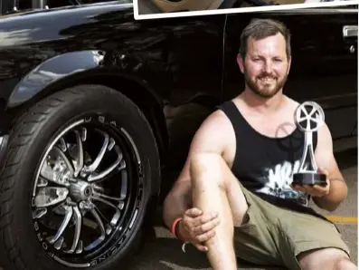  ??  ?? BELOW: Winners are grinners! Kallan celebrates his Best Comp Tuff win in Tuff Street at Summernats 33