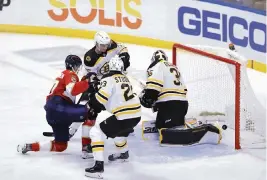  ?? DAVID SANTIAGO dsantiago@miamiheral­d.com
Story, 18A ?? The Panthers’ Eetu Luostarine­n scores a goal against Bruins goaltender Linus Ullmark during the second period of Florida’s 4-1 victory on Wednesday night.