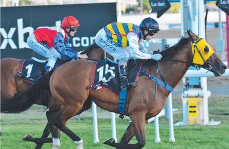  ?? Picture: TASRACING ?? OVERDUE WIN: Cheers Chappy (Troy Baker) defeats Liffeybeau (Taegan Voorham) in Launceston last night.