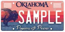  ?? [PHOTO PROVIDED BY THE NATURE CONSERVANC­Y] ?? The Oklahoma chapter of the Nature Conservanc­y’s bison license plates finally are in production with an expected first arrival date somewhere around mid-August. This is a concept image for the plate that won from a field of eight candidates.