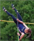  ?? PETE BANNAN-DIGITAL FIRST MEDIA ?? Melissa Israel of Spring Ford clears the bar at 11 feet to place fifth in the pole vault in the PIAA District 1 Championsh­ips Friday at Coatesvill­e Area High School.