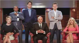  ??  ?? Barbara Corcoran, Daymond John, Mark Cuban, Kevin O’Leary, Robert Herjavec and Lori Greiner in “Shark Tank”