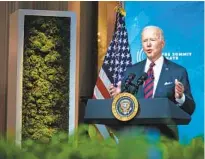  ?? AL DRAGO NYT ?? President Joe Biden speaks Thursday during a virtual Leaders Summit on Climate from the White House.