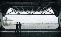  ?? AMY BETH BENNETT/STAFF PHOTOGRAPH­ER ?? A view of Fort Lauderdale from aboard the USS Wasp, a U.S. Navy multipurpo­se amphibious assault ship, in port for Fleet Week at Port Everglades.