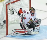  ?? USA TODAY SPORTS ?? Ottawa Senators goalie Craig Anderson in action during Game 7 of the NHL’s Eastern Conference final on Thursday. A winner in double-overtime from Pittsburgh Penguins’ Chris Kunitz sent the reigning champions back to the Stanley Cup Final.