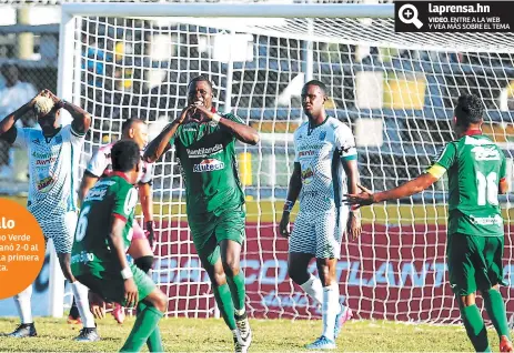  ??  ?? CELEBRACIÓ­N. Justin Arboleda festeja su gol, el cual significó el segundo del Monstruo verde en el duelo de ayer.