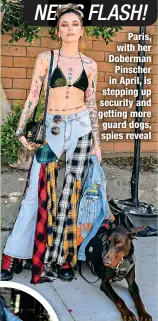  ?? ?? Paris, with her Doberman Pinscher in April, is stepping up security and getting more guard dogs, spies reveal