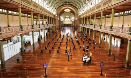  ??  ?? ‘Victoria reported 93% of hotel quarantine workers had completed their first jab last week, with second doses under way. We need more reporting at the national level so we can track progress milestones.’ Photograph: James Ross/AAP