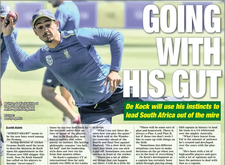  ??  ?? Quinton de Kock will lead the Proteas in their ODI series against England. Picture:
Backpagepi­x