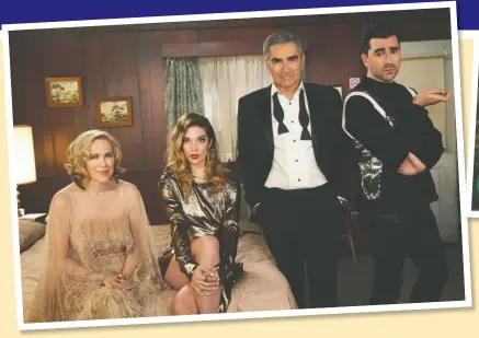  ??  ?? Schitt’s Creek stars (from left) Catherine O’Hara, Annie Murphy, Eugene Levy and Daniel Levy; Daniel with Noah Reid.