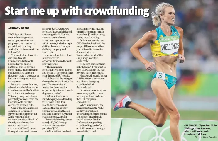  ??  ?? ON TRACK: Olympian Eloise Wellings uses Revvies, which will soon seek investment dollars.
Picture: Brett Costello