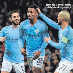  ??  ?? Spot on: Gabriel Jesus celebrates his penalty