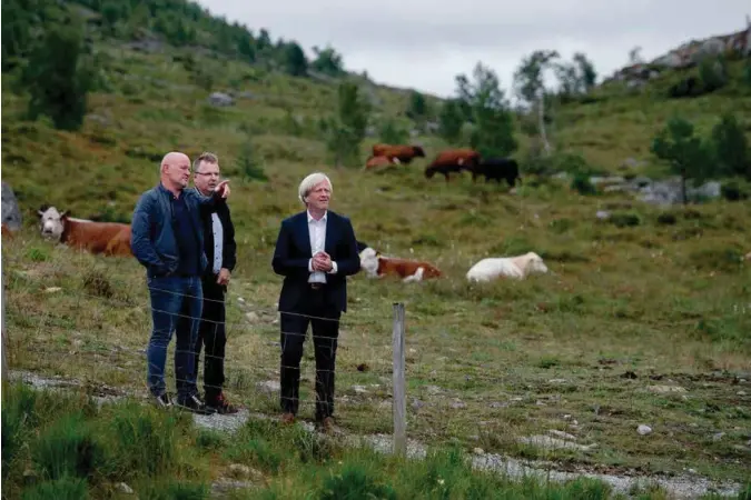  ?? JAN INGE HAGA ?? Nytt utbygginsg­område i Kodlidalen i Gjesdal kommune. Fra venstre utbygger Njål Østerhus, leder for bolig og tomteutvik­ling i Gjesdal kommune Per Rovik og ordfører Frode Fjeldsbø.