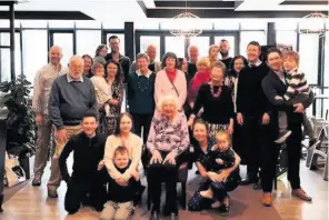  ?? Pics: Michael Allwood-coppin ?? Top, Marea Allwood-coppin at her 100th - or 25th - birthday. Inset, Marea during her WAAF days. Right, Marea’s family gatherd to celebrate from all around the country.