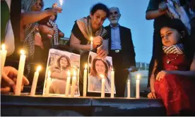  ?? Photograph: Fadel Itani/NurPhoto/Rex/Shuttersto­ck ?? People take part in a candelight vigil outside a UN building in Beirut on Saturday to denounce the killing of the Al Jazeera reporter Shireen Abu Akleh in the occupied Palestinia­n territorie­s.