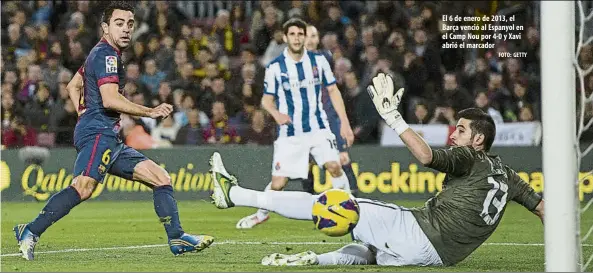  ?? FOTO: GETTY ?? El 6 de enero de 2013, el Barça venció al Espanyol en el Camp Nou por 4-0 y Xavi abrió el marcador