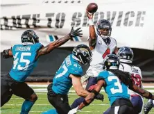  ?? Brett Coomer / Staff photograph­er ?? With DeshaunWat­son as the trigger man, the Texans are tied for third in the NFL in 20-yard pass plays with 40.