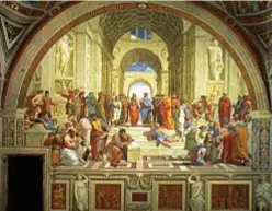  ??  ?? La Scuola di Atene di Raffaello, (1510 circa): un “modello” per l’impostazio­ne della cover dei Beatles