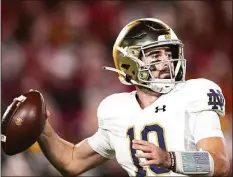  ?? Mark J. Terrill / Associated Press ?? Notre Dame quarterbac­k Drew Pyne, a New Canaan graduate, announced Friday he intends to enter the transfer portal.