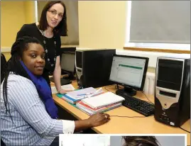  ??  ?? Student Mamie Baruti Amundala pictured with Teacher Maura Dowling during the Open Evening at Mallow College..