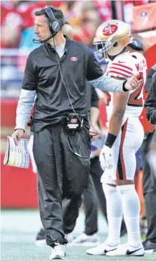  ?? Carlos Avila Gonzalez / The Chronicle ?? Head coach Kyle Shanahan walks along the sideline in the final minutes of the 49ers’ loss to the Rams at Levi’s Stadium.