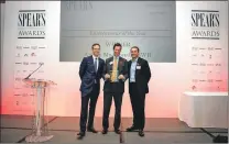  ??  ?? Angus MacDonald receiving his award at the Spears Wealth Management Awards in London.