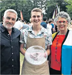  ??  ?? Fabulous baker boy: Peter Sawkins with judges Paul Hollywood and Prue Leith