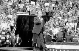  ?? MIKE STOCKER/SOUTH FLORIDA SUN SENTINEL ?? President Donald Trump greets the crowd during a rally Tuesday in Sunrise.