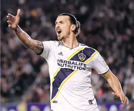  ?? HARRY HOW/GETTY IMAGES ?? Sweden’s Zlatan Ibrahimovi­c, 36, became the latest internatio­nal star to take advantage of the MLS retirement plan when he signed with the Los Angeles Galaxy in March. His resumé lists action with some of soccer’s most storied teams, including...