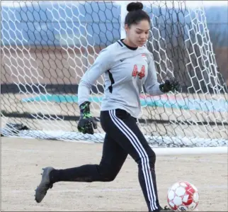  ?? ♦ Scott Herpst ?? LFO goalkeeper Joanna Matute sprints to track down a ball during last week’s home win over Armuchee. Matute got the clean sheet in net in a 3-0 Lady Warriors’ victory.