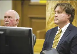  ?? AP PHOTO ?? In this Jan. 9 photo, Texas businessma­n Robert Rhodes, right, faces a judge with his attorney Joseph Cahill in Polk County District Court in Des Moines, Iowa. After Rhodes collected a Wisconsin Lottery jackpot that had been rigged by his friend, he...