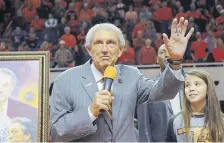  ?? Brody Schmidt, The Associated Press ?? Eddie Sutton, head coach at Oklahoma State from 1990 to 2006, is honored at halftime of a game in Stillwater, Okla., on Feb. 3, 2014.