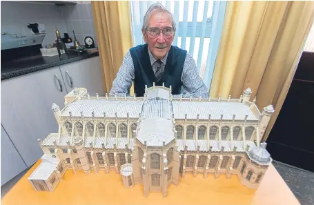  ?? Picture: Steven Brown. ?? Monifieth man Bob Heron with his model of St George’s Chapel in Windsor.