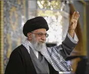 ?? ASSOCIATED PRESS ?? Supreme Leader Ayatollah Ali Khamenei waves during a trip to Mashhad, Iran, in March. In a televised speech Wednesday, Khamenei called for high turnout in Friday’s presidenti­al election.