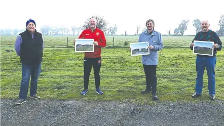  ??  ?? East Ward councillor­s (from left) Darren Wallace, Michael Leaney and Peter Kostas stand with the new plans alongside Traf Victory vice president Mark Judd (middle left).