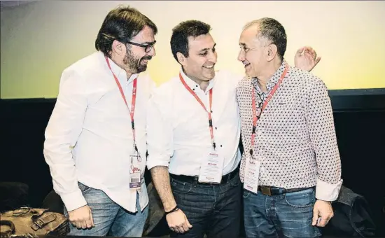  ?? GEMMA MIRALDA ?? Ros (secretario general de UGT Catalunya) y Carnero (presidente UGT Catalunya) junto con Josep Maria Álvarez (secretario general UGT)