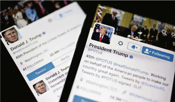  ?? (BLOOMBERG) ?? Différente­s captures d’écran de tweets du président Donald Trump.