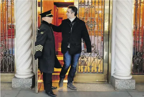  ?? RICHARD DREW/THE ASSOCIATED PRESS ?? Michael Cohen, former lawyer to President Donald Trump, leaves his apartment on New York’s Park Avenue Friday.