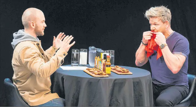  ?? COMPLEX MEDIA ?? Celebrity chef and TV personalit­y Gordon Ramsay was on the Hot Seat in January 2019 for an interview with Sean Evans in the YouTube series “Hot Ones.”