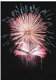  ?? FILE PHOTO ?? The 2018 Fireworks Extravagan­za in Heber Springs will take place Tuesday at Sandy Beach on Greers Ferry Lake. The fireworks are scheduled to begin at 9:30 p.m. Admission is free, but there is a $10 parking fee.