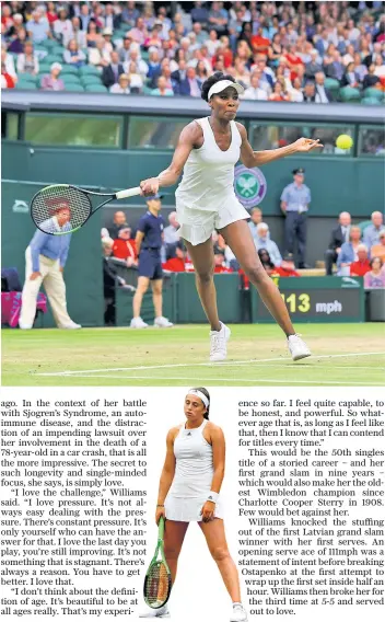  ??  ?? On the rise: Venus Williams on her way to victory, right. Below, a disconsola­te Jelena Ostapenko