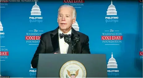  ??  ?? Joe Biden addressing members of the Greek-American community during the annual OXI Day Foundation event, in October 2016.