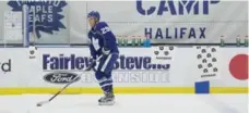  ?? DARREN CALABRESE/THE CANADIAN PRESS ?? Leafs forward William Nylander takes part in a drill during training camp in Halifax on Saturday. He won’t play against the Senators on Monday.
