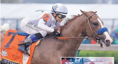  ?? JOHN MINCHILLO/ASSOCIATED PRESS ?? ABOVE: New Mexico native Mike Smith rides Justify through the fourth turn on the way to a win in the Kentucky Derby on May 5. RIGHT: Mike Smith, who was born in Roswell and grew up in Dexter, got an early start riding horses. In this family photo,...