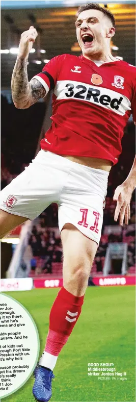  ?? PICTURE: PA Images ?? GOOD SHOUT: Middlesbro­ugh striker Jordan Hugill