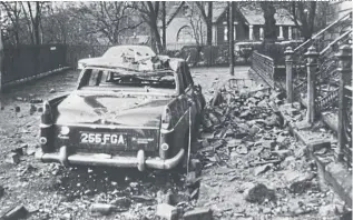  ?? PICTURE: KEYSTONE/GETTY IMAGES ?? A car damaged by falling debris in Glasgow in January 1968 after storm Low Q swept in