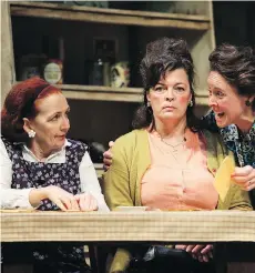  ??  ?? Eileen Barrett, Lucia Frangione and France Perras take the stage in Ruby Slippers Theatre’s production of Michel Tremblay’s play Les Belles-soeurs.