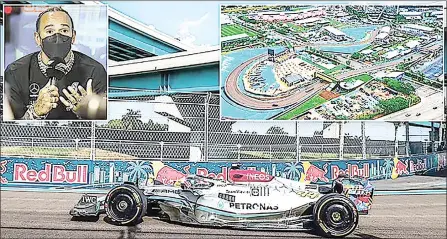  ?? (Pic: Dailymail) ?? Lewis Hamilton is among the top Formula One stars who have shared their concerns over the newly-built circuit for the Miami Grand Prix. Drivers got to test the purpose built track around the Hard Rock stadium for the first time during Friday’s practice, with areas of it overlappin­g with existing public highway infrastruc­ture. But the seven-time world champion although sees potential in the track, admits it already needs to be improved after just one day of running.