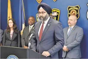  ??  ?? New Jersey Attorney General Gurbir Grewal says investigat­ors believe the attackers “held views that reflected hatred of the Jewish people as well as law enforcemen­t.”